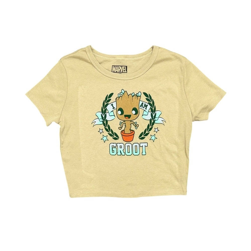 Marvel Groot Baby Tee Tan Disney Guardians of the Galaxy Women's Size Small NWT